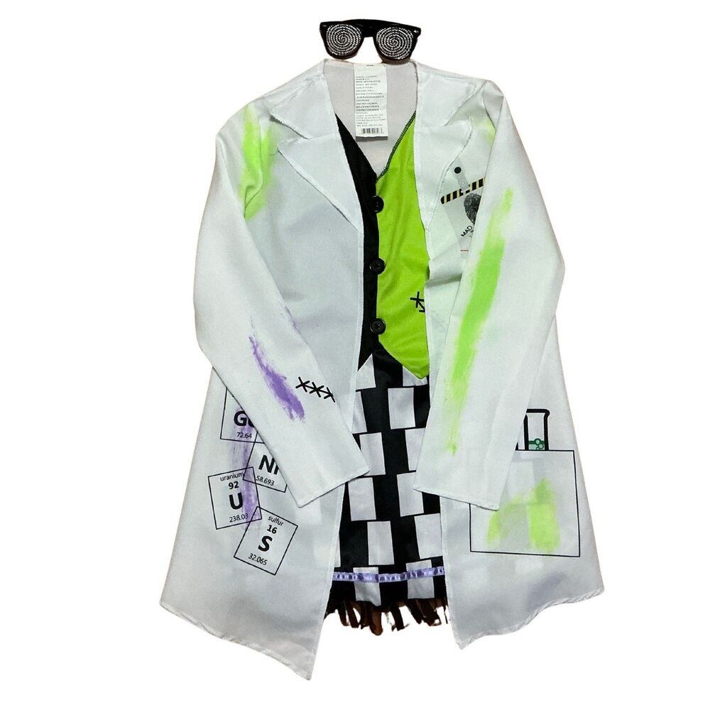 Girls Mad Scientist Costume Size 8-10 M Fun World Lab Coat Hypnotic Glasses